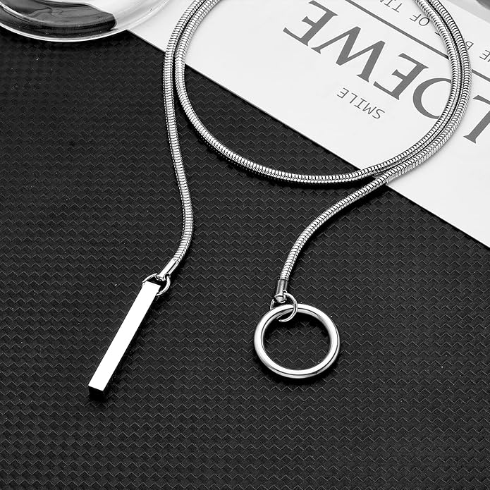 Slip Chain Necklaces for Women Stainless Steel Bar Pendant Choker Necklace Boho Handmade Long Lariat Necklace Silver Statement Punk Rock Collar Jewelry