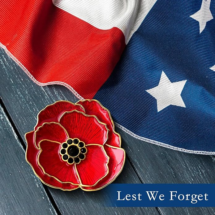 Poppy Flower Brooch - Memorial Day Veterans Day Armistice Day Pins - Remembrance Jewelry Gift Flower Pin for Women Mom Stepmother Grandma