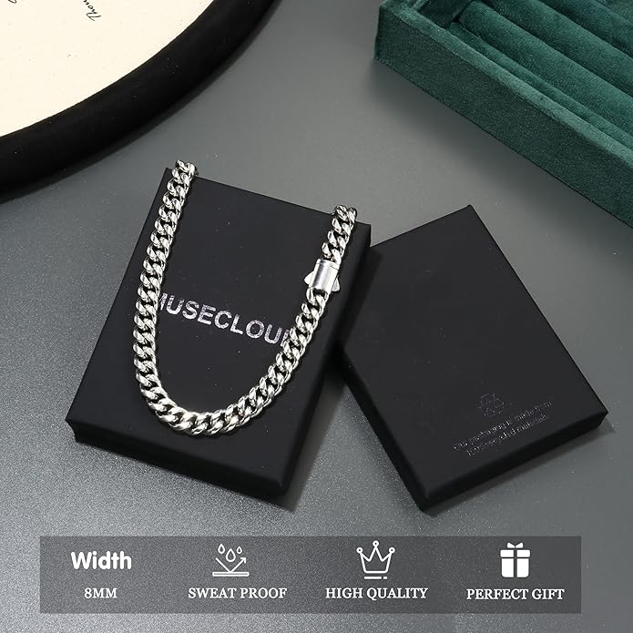 MUSECLOUD Gold Cuban Link Chain for Men Mens Stainless Steel Miami Curb Chains Necklace 5/8mm Thick Real Gold/Silver/Black Plated Diamond Cut Non-Tarnish Jewelry Trendy Christmas Gifts 18-26 Inch