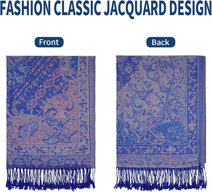 QIUTIMIY Paisley Pashmina Shawl Wrap Women Reversible Vintage Jacquard Pashmina Rave Scarf with Fringe for Evening, Wedding