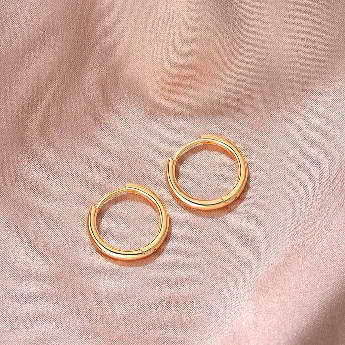 Gold Huggie Hoop Earrings 14K Gold Plated Dainty Chunky Thick Hoop Diamond Cubic Zriconia Inlay Sleeper Tiny Delicate Boho Beach Simple Hypoallergenic Jewelry Gift for Her