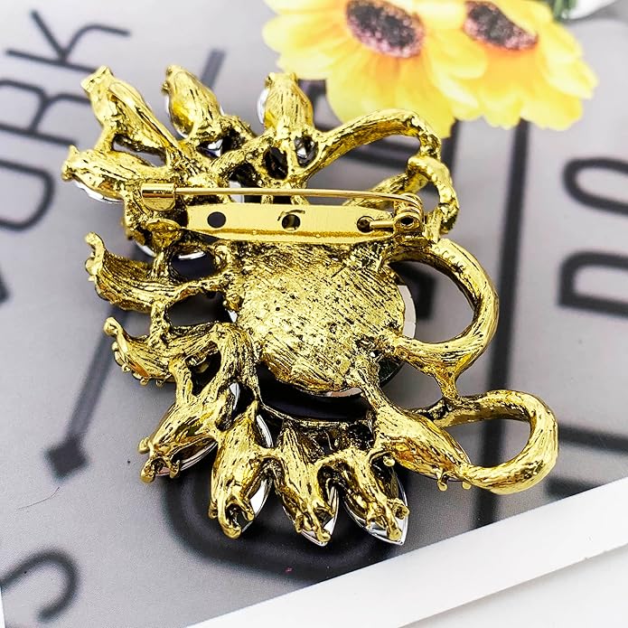 SELOVO Leaf Rhinestone Statement Brooch Pin Dress Jewelry Accessory