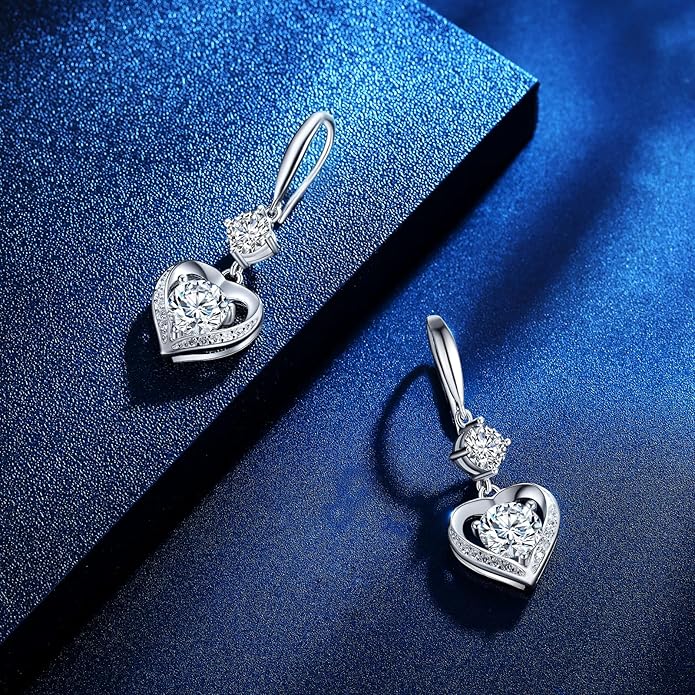 Heart Engraved Moissanite Earrings - 'I LOVE YOU' Gift for Wife or Girlfriend, Anniversary or Birthday Present