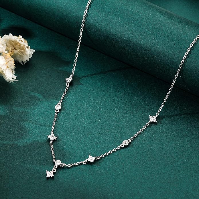 M MOOHAM Gold Clover Heart Pearl Butterfly Star flower Choker Necklace for Women - Dainty 14K Gold Plated Cubic Zirconia Cute Station Necklaces for Women Trendy Prom Jewelry Gifts