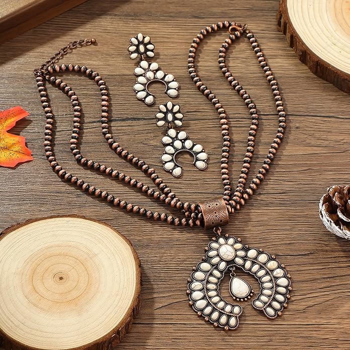 Western Jewelry Sets for Women – Turquoise Necklace and Earring Set Vintage Boho Cowgirl Accessories Country Jewelry Gift for Her