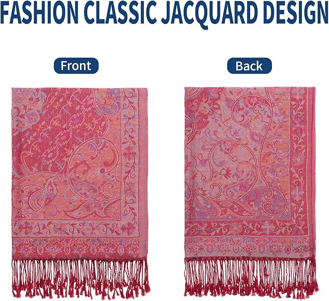 QIUTIMIY Paisley Pashmina Shawl Wrap Women Reversible Vintage Jacquard Pashmina Rave Scarf with Fringe for Evening, Wedding