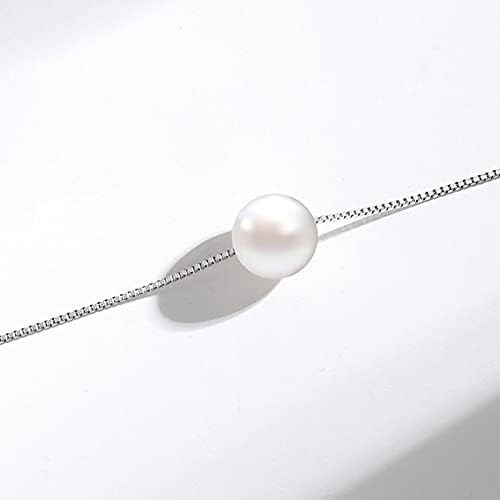 Solid 14K Gold Over 925 Silver Pearl Necklace for Women,Dainty Freshwater Cultured White Pearl Pendant Necklace,Fashion Jewelry Gift for Her