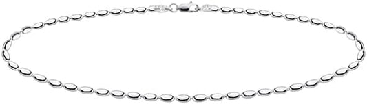 Savlano 925 Sterling Silver Oval Rice Bead Strand Chain Bracelet For Women - Made in Italy Comes Gift Box