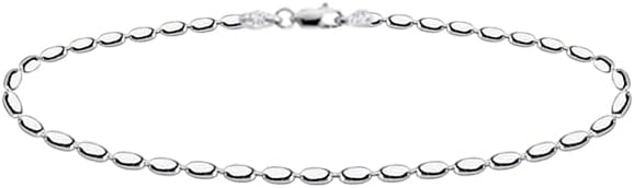 Savlano 925 Sterling Silver Oval Rice Bead Strand Chain Anklet For Women - Made in Italy Comes With a Gift Box