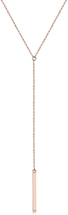 Metzakka Sterling Silver Lariat Necklace, Chic Minimalist Drop Bar Y Chain Necklace for Women