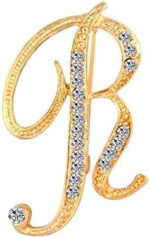 DSADKI A-Z Lette Brooch 26 Initial Pins Gold Plated Metal Brooches - Clear Crystal Rhinestone Brooch Breastpin for Women