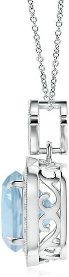 Angara Natural Aquamarine Pendant for Women | Vintage in 14K Solid Gold/Platinum With 18" Chain | March Birthday, Anniversary, Gemstone Jewelry Gift