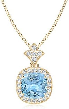 Angara Natural Aquamarine Pendant for Women | Vintage in 14K Solid Gold/Platinum With 18" Chain | March Birthday, Anniversary, Gemstone Jewelry Gift