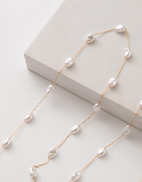 SmileBelle Pearl Necklaces for Women, Daisy Pearl Choker as Y Shaped Pearls Jewelry Gold Heart Necklace for Anniversary Birthday Gifts White Baroque Necklace as Wedding Jewelry