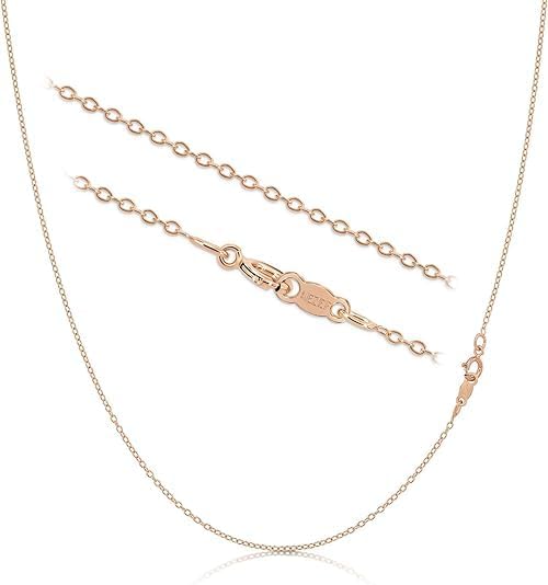 KEZEF 1mm 925 Sterling Silver Necklace for Women | 16-36 inch long Silver, 18k Gold, Rose Gold Necklaces for Women - Made In Italy Real Cable Chain Jewelry | Dainty cadena de plata s925 para mujer