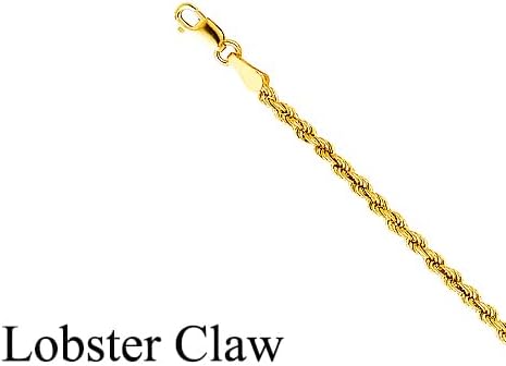WORLYBEL Solid 14K Yellow Gold Rope Chain Necklace for Men and Women, Lobster Claw Clasp, Jewelry Gift