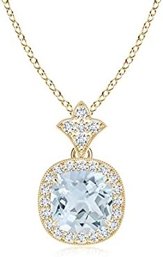 Angara Natural Aquamarine Pendant for Women | Vintage in 14K Solid Gold/Platinum With 18" Chain | March Birthday, Anniversary, Gemstone Jewelry Gift