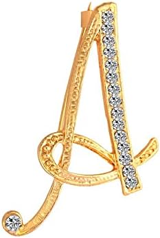 DSADKI A-Z Lette Brooch 26 Initial Pins Gold Plated Metal Brooches - Clear Crystal Rhinestone Brooch Breastpin for Women
