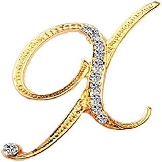 DSADKI A-Z Lette Brooch 26 Initial Pins Gold Plated Metal Brooches - Clear Crystal Rhinestone Brooch Breastpin for Women