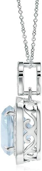 Angara Natural Aquamarine Pendant for Women | Vintage in 14K Solid Gold/Platinum With 18" Chain | March Birthday, Anniversary, Gemstone Jewelry Gift