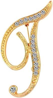 DSADKI A-Z Lette Brooch 26 Initial Pins Gold Plated Metal Brooches - Clear Crystal Rhinestone Brooch Breastpin for Women