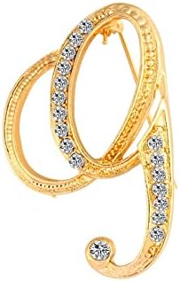 DSADKI A-Z Lette Brooch 26 Initial Pins Gold Plated Metal Brooches - Clear Crystal Rhinestone Brooch Breastpin for Women