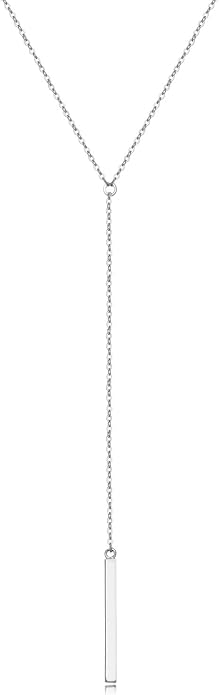 Metzakka Sterling Silver Lariat Necklace, Chic Minimalist Drop Bar Y Chain Necklace for Women