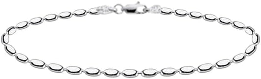 Savlano 925 Sterling Silver Oval Rice Bead Strand Chain Anklet For Women - Made in Italy Comes With a Gift Box