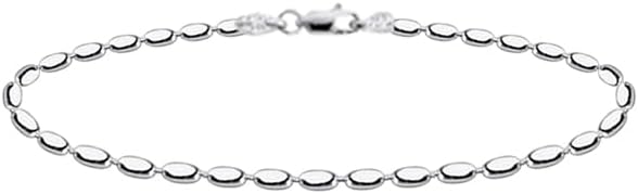 Savlano 925 Sterling Silver Oval Rice Bead Strand Chain Anklet For Women - Made in Italy Comes With a Gift Box