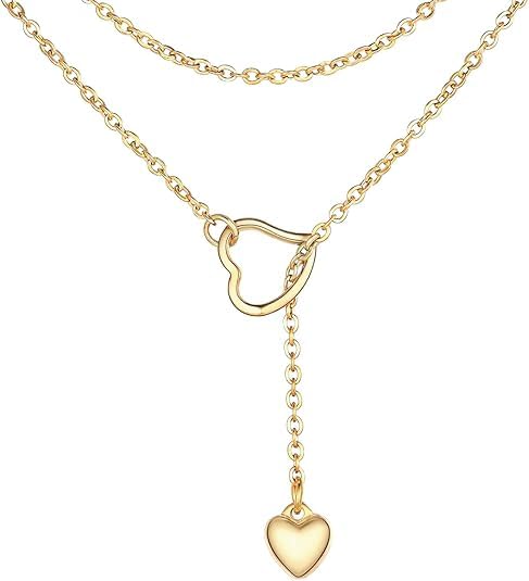 FOCALOOK Lariat Y-Necklaces | Long Necklaces for Women | Long Black Necklaces | Gold Necklaces for Women | Drop Heart Necklaces for Women | Front Adjustable Long Chain Necklace