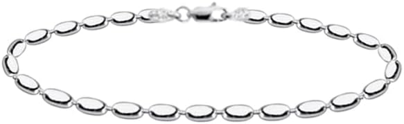 Savlano 925 Sterling Silver Oval Rice Bead Strand Chain Anklet For Women - Made in Italy Comes With a Gift Box