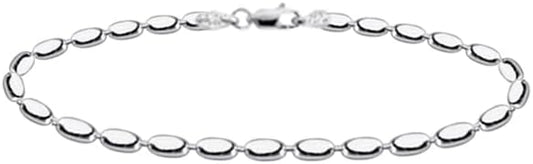 Savlano 925 Sterling Silver Oval Rice Bead Strand Chain Anklet For Women - Made in Italy Comes With a Gift Box