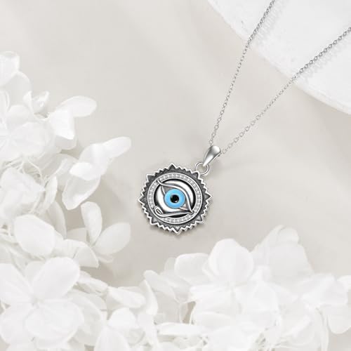 Evil Eye Necklace 925 Sterling Silver Evil Eye Pendant Necklace Greek Protection Jewelry Gifts Lucky Necklace for Women Men