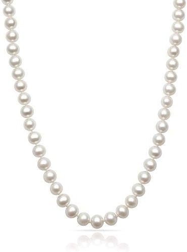 Belacqua Natural Cultured Freshwater Pearl Strand Necklace in Sterling Silver, Size 5.5-9.5mm, Length-16 to 36 Inches, Clasp-Fishhook, Jewelry for Women, Gift Box Included