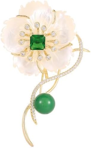 14K Gold Natural Freshwater Pearl Flower Moissanite Brooch, Minimalist Camellia Corsage with Turquoise/Agate, Unique Pin for Suit Accessory, An Elegant Gift