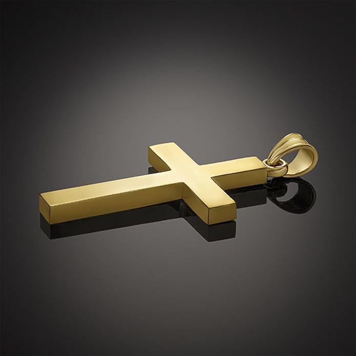 Men's 14K Solid Gold Plain Cross Pendant Necklace