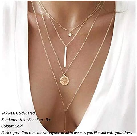 Turandoss Gold Layered Necklaces for Women - 14K Gold Plated Handmade Multilayer Bar Pearls Coin Disc Moon Butterfly Medallion Adjustable Dainty Layered Choker Necklaces for Women Jewelry