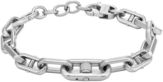 Fossil Men's Plated Stainless Steel Engravable Personalized Gift ID, Chain or Cuff Bracelet for Men