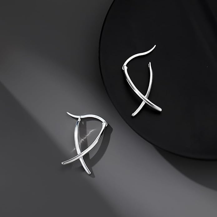 SLUYNZ 925 Sterling Silver X Hoop Earrings for Women Teens Minimalist Hoop Earrings Huggie