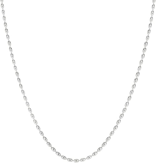 Savlano 925 Sterling Silver Oval Rice Bead Strand Chain Necklace For Women - Made in Italy Comes With a Gift Box