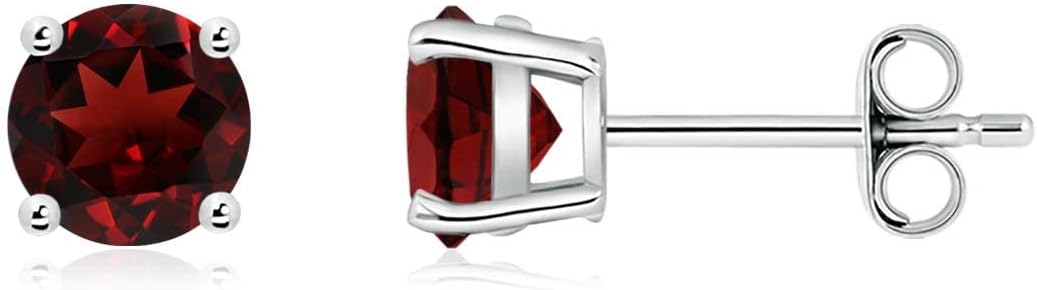 ANGARA Natural Garnet Solitaire Studs for Women | Basket-Set Round Garnet Studs in 14K Solid Gold/Sterling Silver/Platinum | January Birthday, Anniversary, Gemstone Jewellery Gift