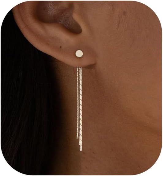 Gold Earrings for Women, 14K Gold Plated Tassel Dangle Earrings for Women Trendy Hypoallergenic Long Chain Earring Dainty Pearl Drop Earrings Elegant Wedding Earring Fashion Jewelry for Womens