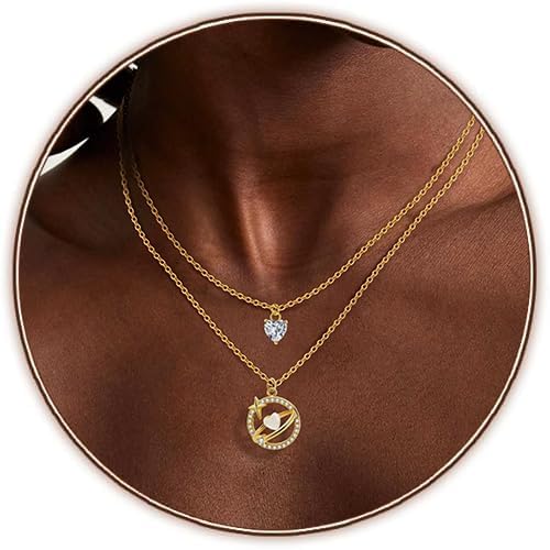 Copper Alloy 14K Gold Plated | 14K Platinum Plated Necklace for Women Double Layer Pendant Necklace Fashionable Multi-Layer Jewelry
