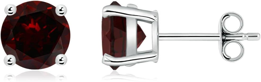 ANGARA Natural Garnet Solitaire Studs for Women | Basket-Set Round Garnet Studs in 14K Solid Gold/Sterling Silver/Platinum | January Birthday, Anniversary, Gemstone Jewellery Gift