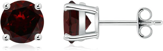 ANGARA Natural Garnet Solitaire Studs for Women | Basket-Set Round Garnet Studs in 14K Solid Gold/Sterling Silver/Platinum | January Birthday, Anniversary, Gemstone Jewellery Gift