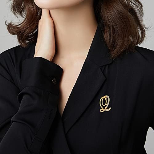 DSADKI A-Z Lette Brooch 26 Initial Pins Gold Plated Metal Brooches - Clear Crystal Rhinestone Brooch Breastpin for Women