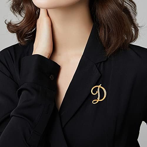 DSADKI A-Z Lette Brooch 26 Initial Pins Gold Plated Metal Brooches - Clear Crystal Rhinestone Brooch Breastpin for Women