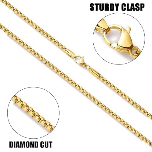 Fiusem Box Chain for Men, Silver Tone/14K Gold Plated/Black Stainless Steel Necklace for Men and Women, Width 2/2.5/3/4/5mm, Length 18-28 Inches