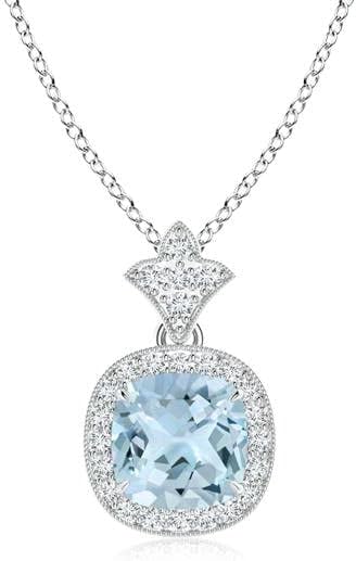 Angara Natural Aquamarine Pendant for Women | Vintage in 14K Solid Gold/Platinum With 18" Chain | March Birthday, Anniversary, Gemstone Jewelry Gift