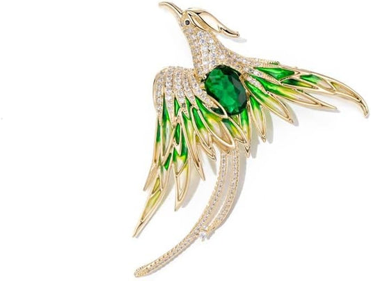 Exquisite 14K Gold Phoenix Brooch for Women, Inlaid with Moissanite and Premium Gemstones, Ideal Luxury Gift for Holidays and Special Occasions